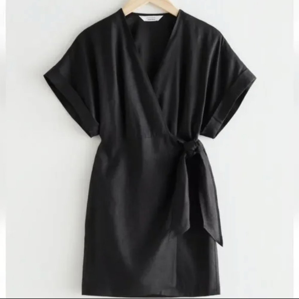 & Other Stories Black Linen Kimono Wrap Dress